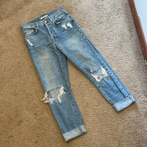 high waisted straight leg denim jeans
